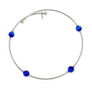 Blue Cat’s Eye Memory Wire Bracelet | Vintage Sterling Silver | 7.5” Adjustable